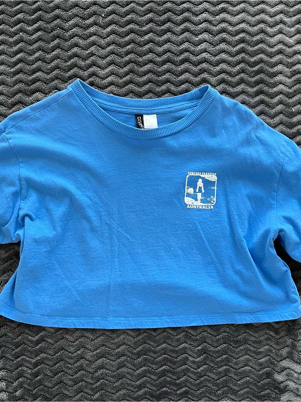 H&M Blue Cropped Surf Graphic Tee